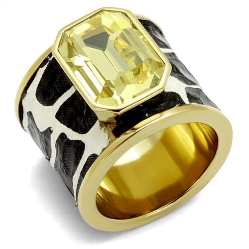 MATK2701 - IP Gold(Ion Plating) Stainless Steel Ring with Top Grade Crystal  in Citrine Yellow