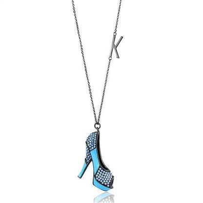 MATK2704 - IP Light Black  (IP Gun) Stainless Steel Chain Pendant with Top Grade Crystal  in Aquamarine
