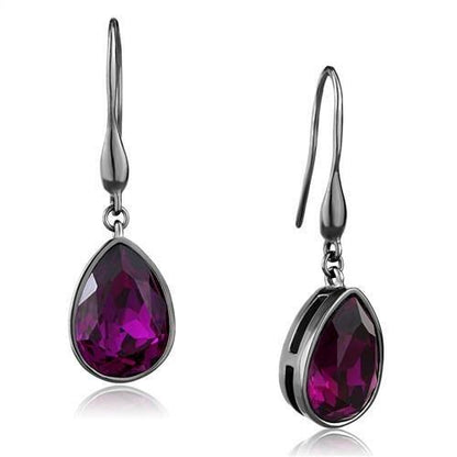 MATK2705 - IP Light Black  (IP Gun) Stainless Steel Earrings with Top Grade Crystal  in Fuchsia