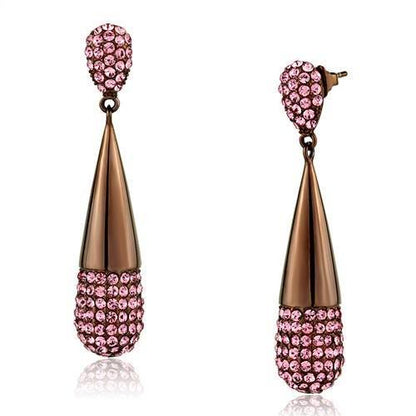 MATK2707 - IP Coffee light Stainless Steel Earrings with Top Grade Crystal  in Light Peach