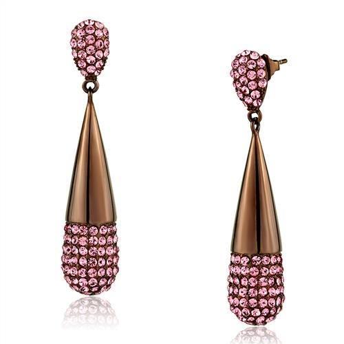 MATK2707 - IP Coffee light Stainless Steel Earrings with Top Grade Crystal  in Light Peach