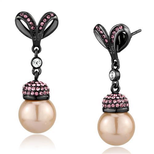 MATK2710 - IP Light Black  (IP Gun) Stainless Steel Earrings with Synthetic Pearl in Rose
