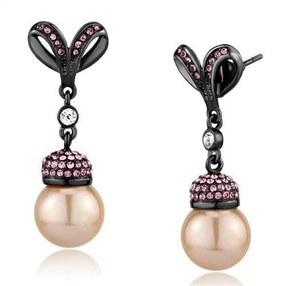 MATK2710 - IP Light Black  (IP Gun) Stainless Steel Earrings with Synthetic Pearl in Rose