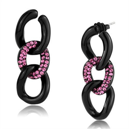 MATK2711 - IP Black(Ion Plating) Stainless Steel Earrings with Top Grade Crystal  in Light Peach