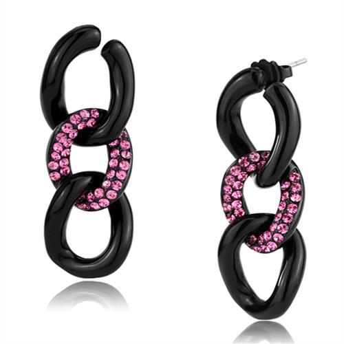 MATK2711 - IP Black(Ion Plating) Stainless Steel Earrings with Top Grade Crystal  in Light Peach