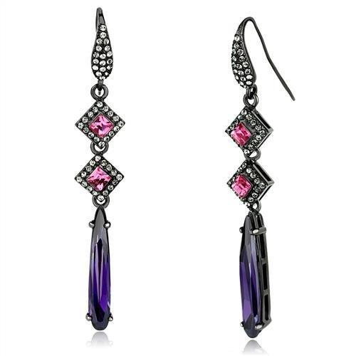 MATK2712 - IP Light Black  (IP Gun) Stainless Steel Earrings with AAA Grade CZ  in Amethyst