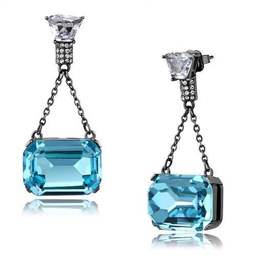 MATK2713 - IP Light Black  (IP Gun) Stainless Steel Earrings with Top Grade Crystal  in Sea Blue