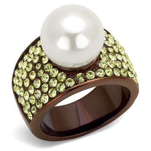 MATK2715 - IP Coffee light Stainless Steel Ring with Synthetic Pearl in White