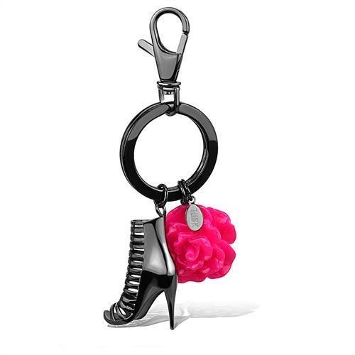 MATK2718 - IP Light Black  (IP Gun) Stainless Steel Key Ring with Synthetic Synthetic Stone in Rose