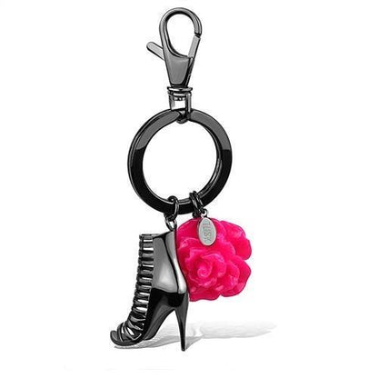 MATK2718 - IP Light Black  (IP Gun) Stainless Steel Key Ring with Synthetic Synthetic Stone in Rose