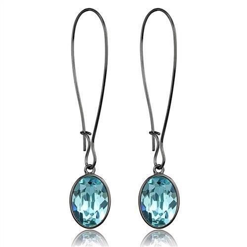 MATK2720 - IP Light Black  (IP Gun) Stainless Steel Earrings with Top Grade Crystal  in Sea Blue