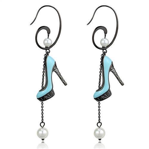 MATK2721 - IP Light Black  (IP Gun) Stainless Steel Earrings with Synthetic Pearl in White