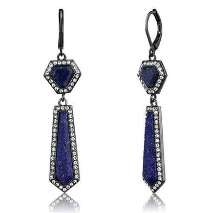 MATK2723 - IP Light Black  (IP Gun) Stainless Steel Earrings with Precious Stone Lapis in Montana