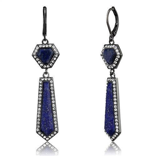 MATK2723 - IP Light Black  (IP Gun) Stainless Steel Earrings with Precious Stone Lapis in Montana