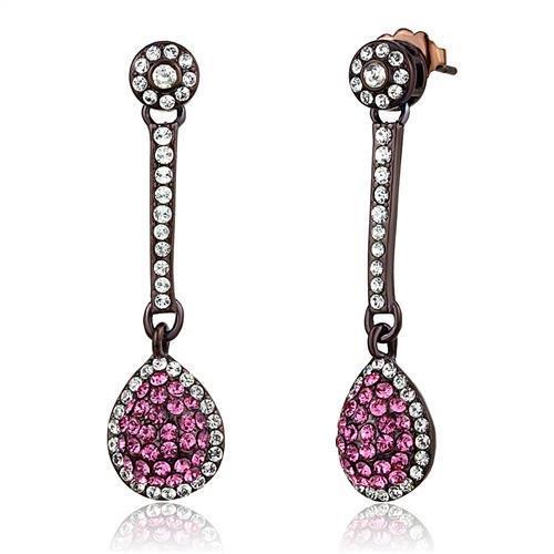 MATK2724 - IP Dark Brown (IP coffee) Stainless Steel Earrings with Top Grade Crystal  in Rose