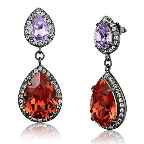 MATK2725 - IP Light Black  (IP Gun) Stainless Steel Earrings with Top Grade Crystal  in Orange
