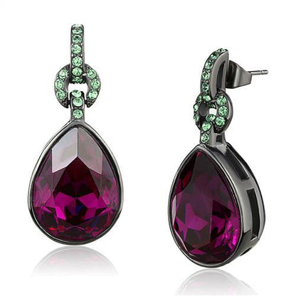 MATK2726 - IP Light Black  (IP Gun) Stainless Steel Earrings with Top Grade Crystal  in Fuchsia