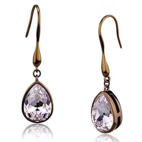 MATK2727 - IP Coffee light Stainless Steel Earrings with Top Grade Crystal  in Light Peach