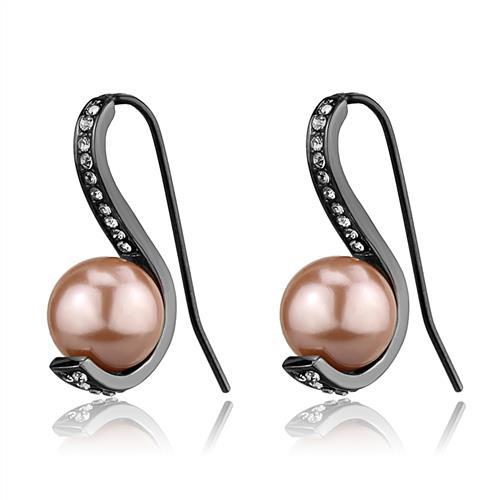 MATK2728 - IP Light Black  (IP Gun) Stainless Steel Earrings with Synthetic Pearl in Light Peach