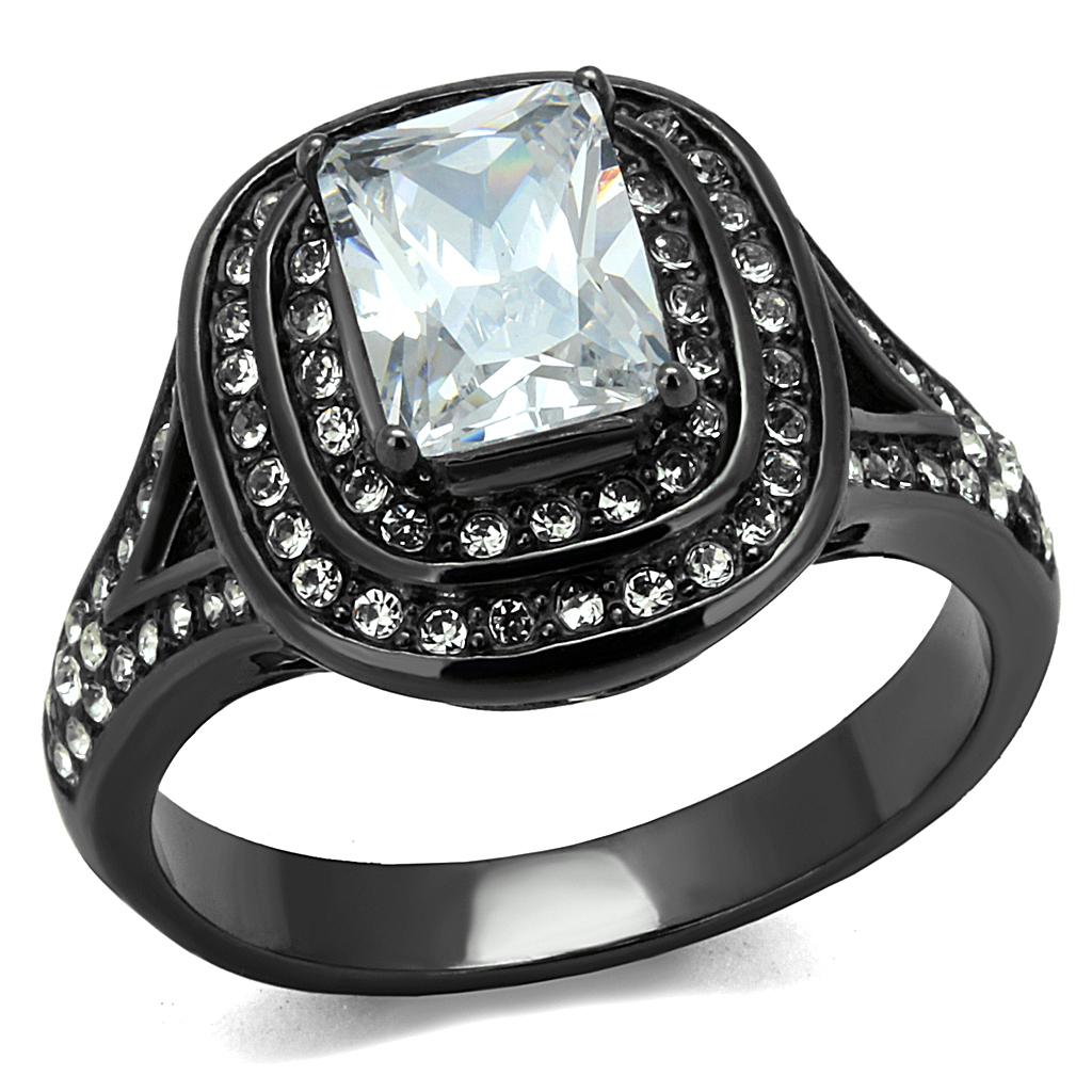 MATK2731 - IP Light Black  (IP Gun) Stainless Steel Ring with AAA Grade CZ  in Clear