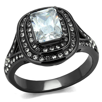 MATK2731 - IP Light Black  (IP Gun) Stainless Steel Ring with AAA Grade CZ  in Clear