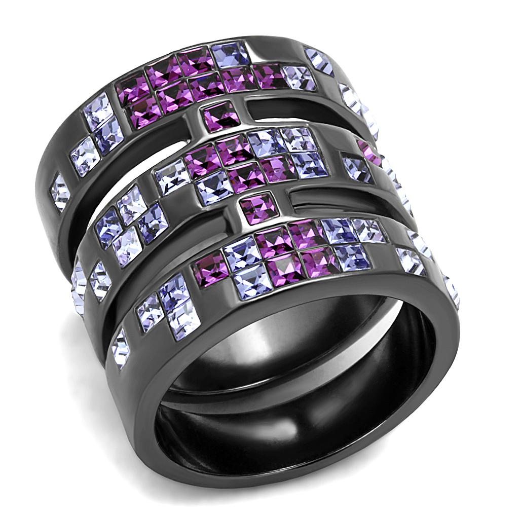 MATK2734 - IP Light Black  (IP Gun) Stainless Steel Ring with Top Grade Crystal  in Multi Color