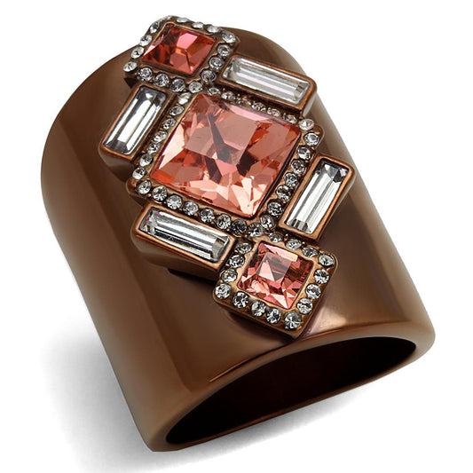 MATK2735 - IP Coffee light Stainless Steel Ring with Top Grade Crystal  in Rose