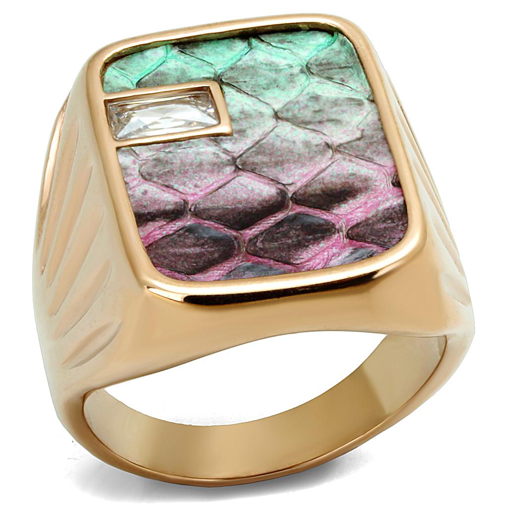MATK2737 - IP Rose Gold(Ion Plating) Stainless Steel Ring with Leather  in Multi Color