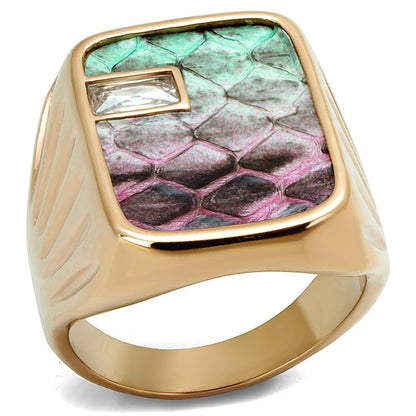 MATK2737 - IP Rose Gold(Ion Plating) Stainless Steel Ring with Leather  in Multi Color