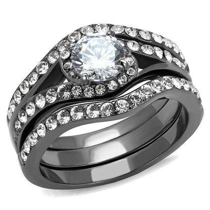 MATK2739 - IP Light Black  (IP Gun) Stainless Steel Ring with AAA Grade CZ  in Clear