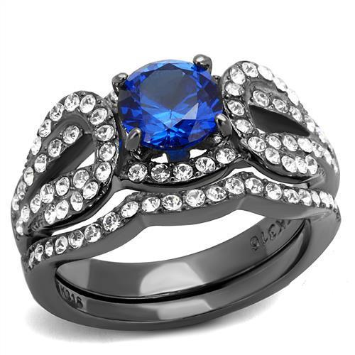 MATK2740 - IP Light Black  (IP Gun) Stainless Steel Ring with Synthetic Spinel in London Blue