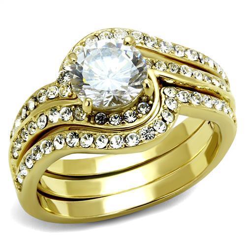 MATK2742 - IP Gold(Ion Plating) Stainless Steel Ring with AAA Grade CZ  in Clear