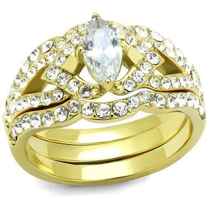 MATK2743 - IP Gold(Ion Plating) Stainless Steel Ring with AAA Grade CZ  in Clear