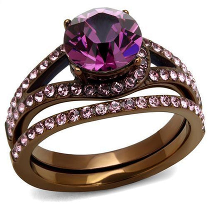 MATK2745 - IP Coffee light Stainless Steel Ring with Top Grade Crystal  in Amethyst