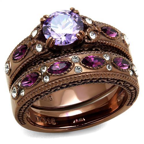 MATK2746 - IP Coffee light Stainless Steel Ring with AAA Grade CZ  in Amethyst