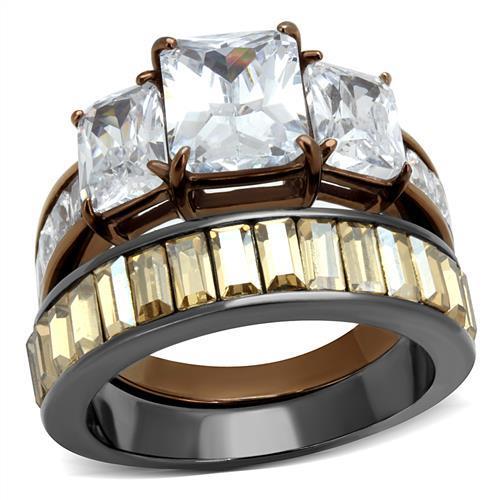 MATK2747 - IP Light Black & IP Light coffee Stainless Steel Ring with AAA Grade CZ  in Clear