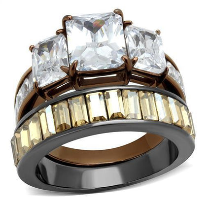 MATK2747 - IP Light Black & IP Light coffee Stainless Steel Ring with AAA Grade CZ  in Clear