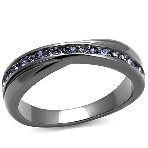 MATK2750 - IP Light Black  (IP Gun) Stainless Steel Ring with Top Grade Crystal  in Tanzanite