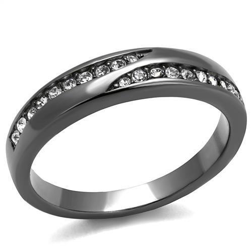 MATK2751 - IP Light Black  (IP Gun) Stainless Steel Ring with Top Grade Crystal  in Clear