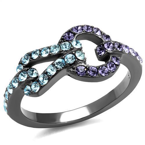 MATK2752 - IP Light Black  (IP Gun) Stainless Steel Ring with Top Grade Crystal  in Tanzanite