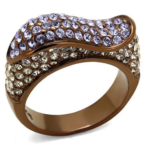 MATK2754 - IP Coffee light Stainless Steel Ring with Top Grade Crystal  in Multi Color