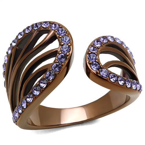 MATK2755 - IP Coffee light Stainless Steel Ring with Top Grade Crystal  in Tanzanite