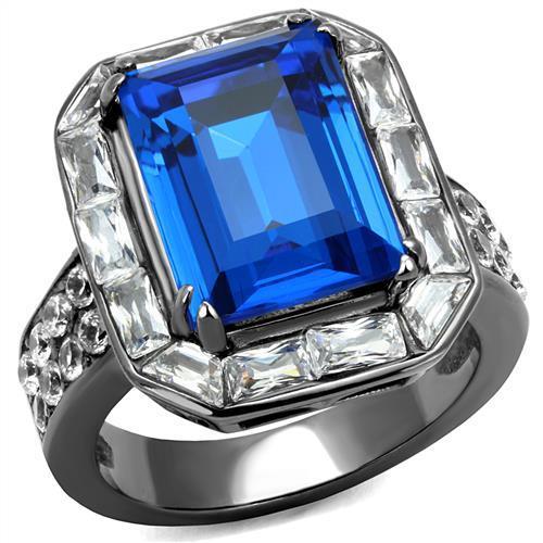 MATK2758 - IP Light Black  (IP Gun) Stainless Steel Ring with Top Grade Crystal  in Capri Blue