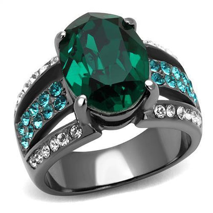 MATK2759 - IP Light Black  (IP Gun) Stainless Steel Ring with Top Grade Crystal  in Emerald