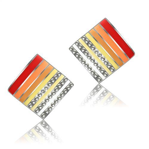 MATK275 - High polished (no plating) Stainless Steel Earrings with Top Grade Crystal  in Clear