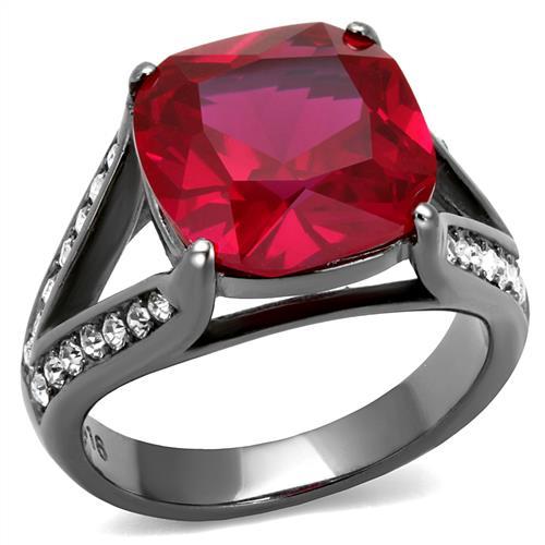MATK2760 - IP Light Black  (IP Gun) Stainless Steel Ring with Synthetic Corundum in Ruby