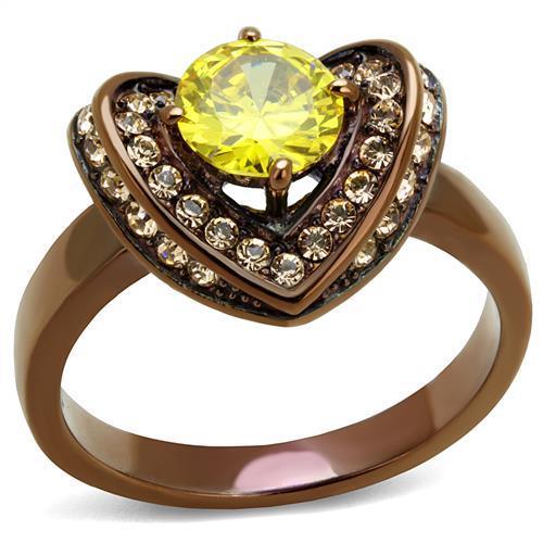 MATK2762 - IP Coffee light Stainless Steel Ring with AAA Grade CZ  in Topaz