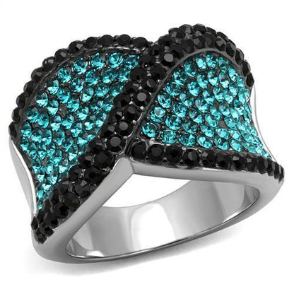 MATK2764 - Two-Tone IP Black Stainless Steel Ring with Top Grade Crystal  in Blue Zircon