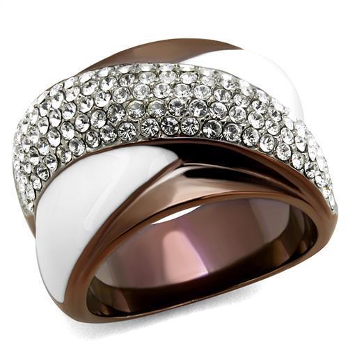 MATK2765 - Two Tone IP Light Brown (IP Light coffee) Stainless Steel Ring with Top Grade Crystal  in Clear