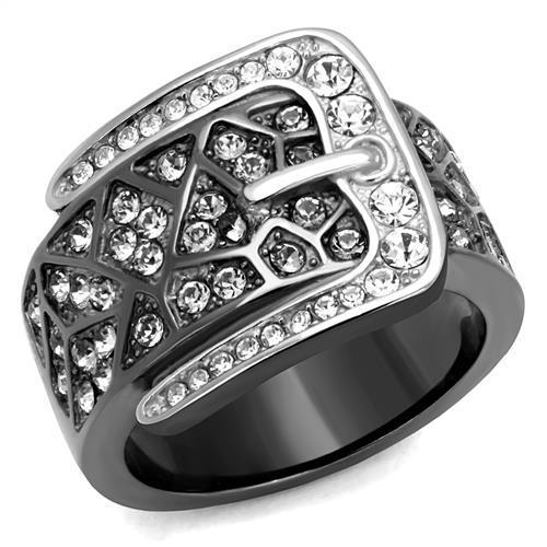 MATK2769 - Two-Tone IP Black Stainless Steel Ring with Top Grade Crystal  in Black Diamond